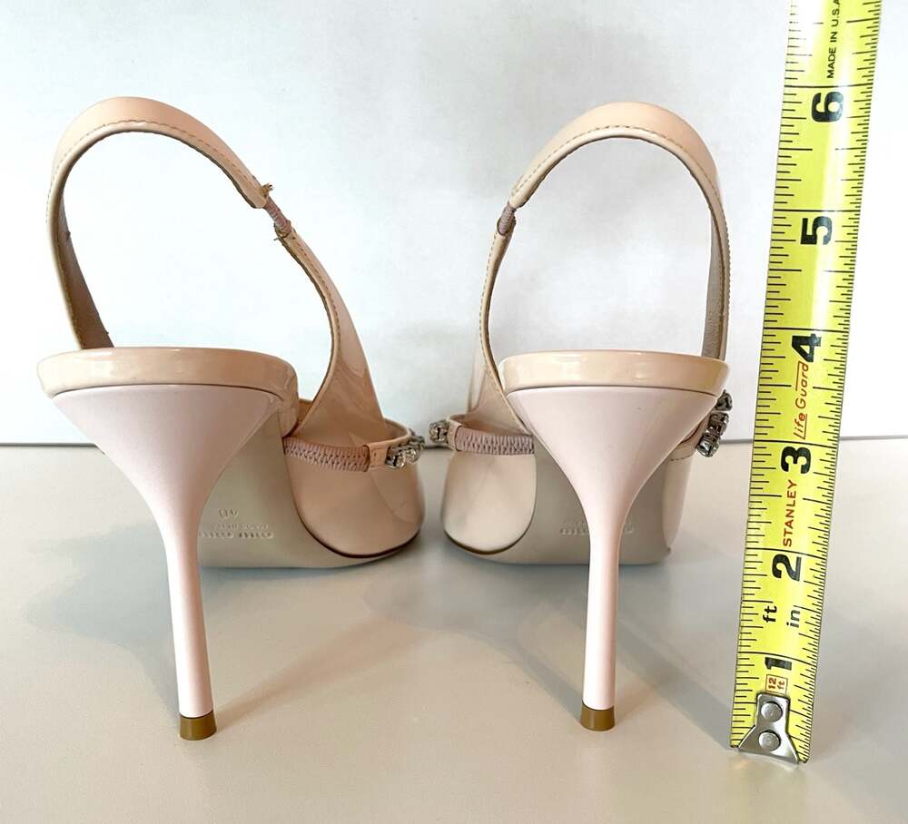 Miu Miu Light Pink Patent Leather Crystal Embellished Slingback Pumps Heel Sz 40 - Picture 5 of 7